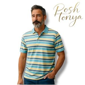 Cremieux Classics Striped Polo Shirt Blue Yellow Size Small Preppy Casual Office